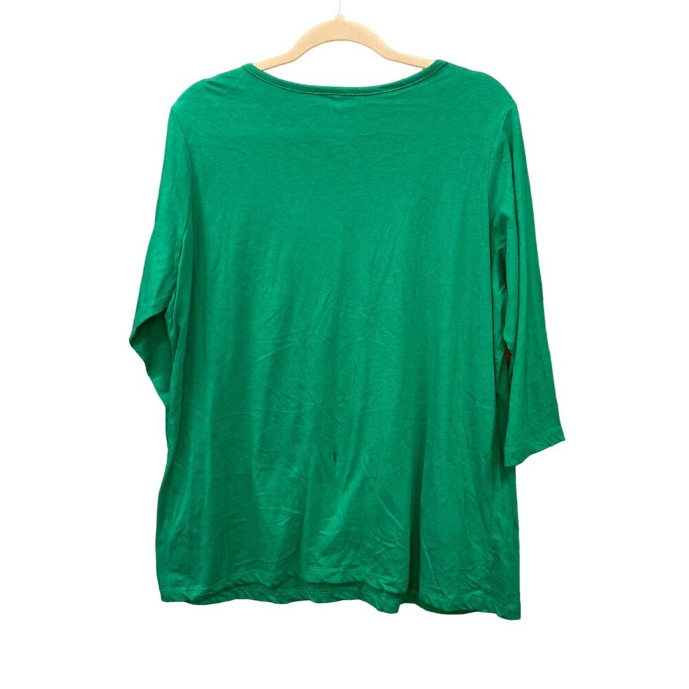 Christmas Tshirt 2XL 18/20 Green Embroidered Santa Casual Holiday Novelty Kitsch - Picture 6 of 10